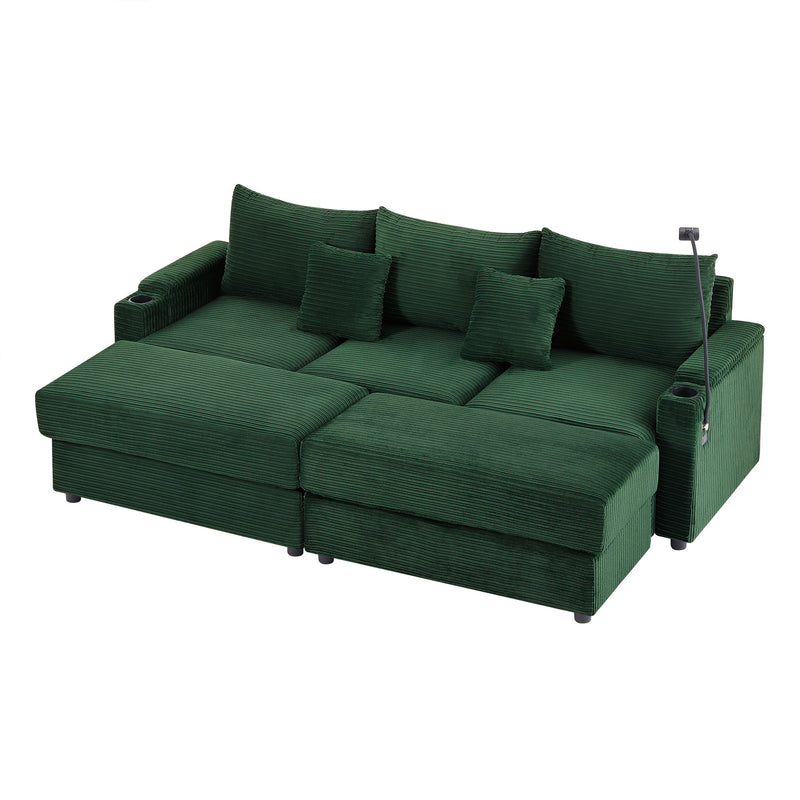 Modern Style Loveseat Sofa Sectional Sofa Couch With Storage Space, A Movable Ottoman, Two USB Ports, Two Cup Holders, A Phone Holder For Living Room