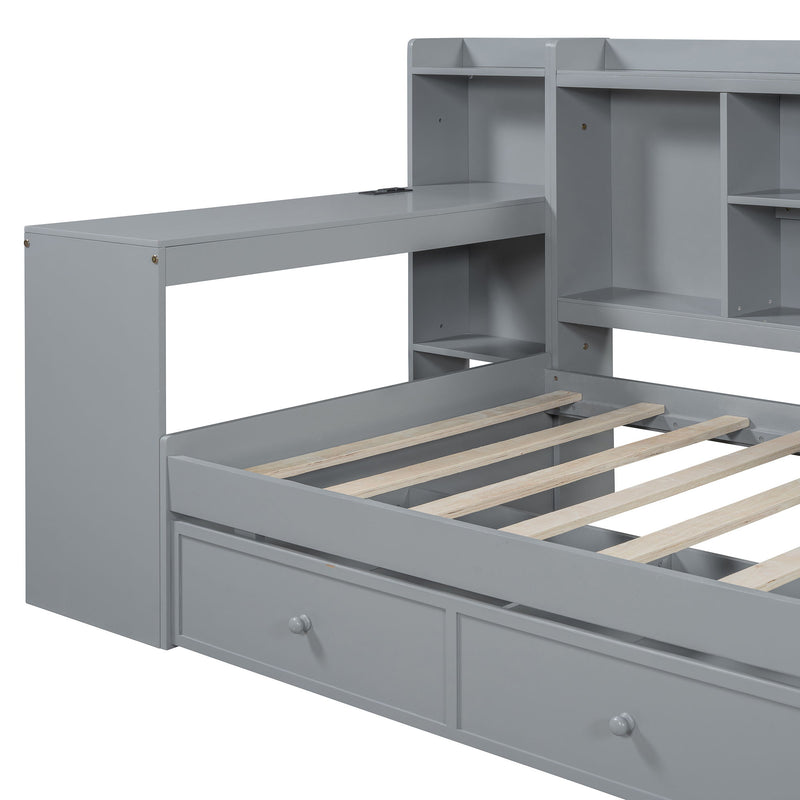 Wooden Daybed With 3 Drawers, USB Ports And Desk