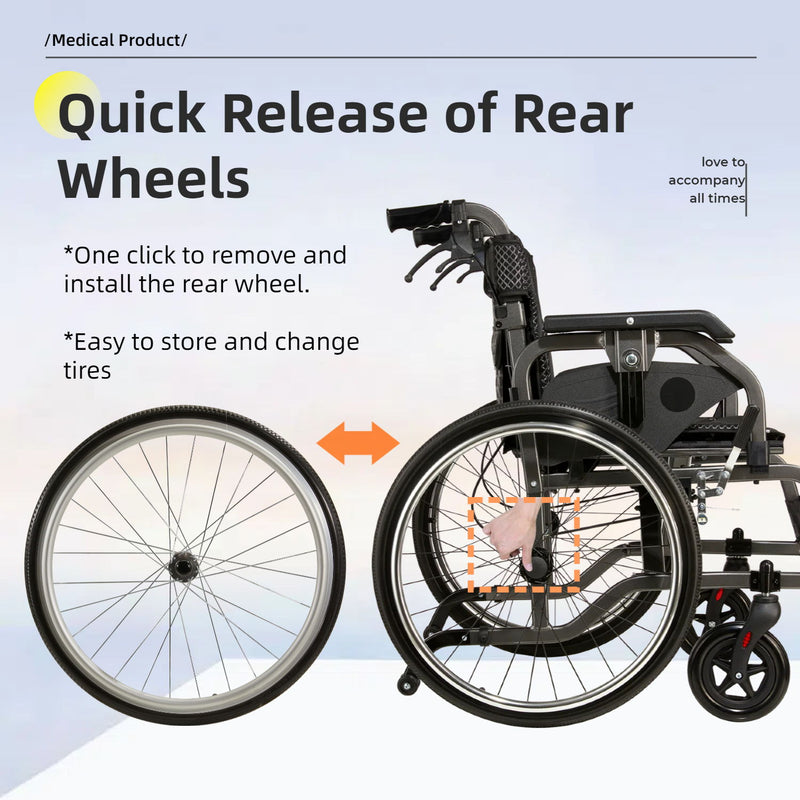 Premium Lightweight Foldable Transport Wheelchair For Adults