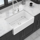 33" Undermount Sink With Apron Front, Single Bowl, Grid - White