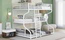 Full XL over Twin XL over Queen Size Triple Bunk Bed with Long and Short Ladder,White