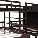 Full-Over-Twin-Twin Bunk Bed with Shelves, Wardrobe and Mirror, Espresso