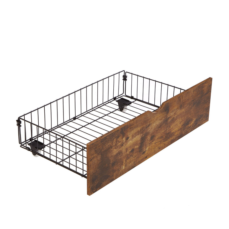 Modern Metal Platform Bed Frame With Wooden Headboard And Footboard, USB Charging Station, LED Lights, 2 Drawers