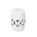 Elegant Glazed Ceramic Drum Stool Indoor / Outdoor Side Table Accent Garden Stool - White
