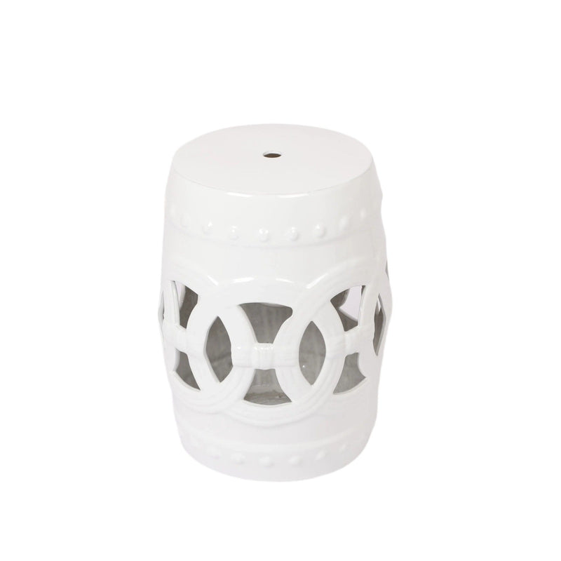 Elegant Glazed Ceramic Drum Stool Indoor / Outdoor Side Table Accent Garden Stool - White