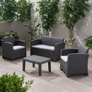Zephyra - Outdoor 4 Piece Faux Wicker Rattan Chat Set With Water Resistant Cushions - Gray