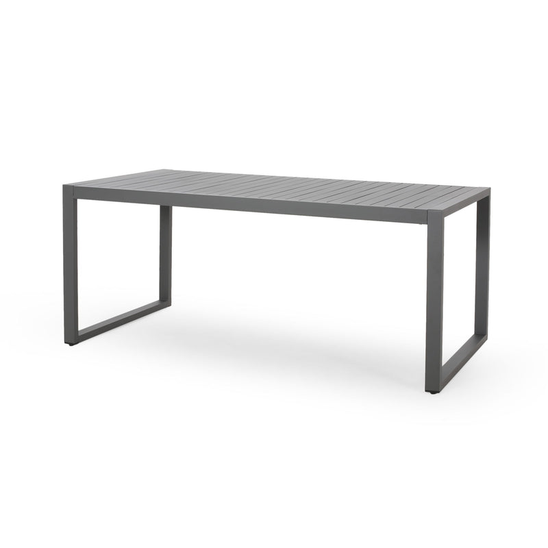 Modern Outdoor Aluminum Rectangular Dining Table With Slatted Top