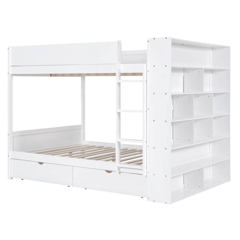 Full Over Full Bunk Bed With 2 Drawers And Multi - Layer Cabinet