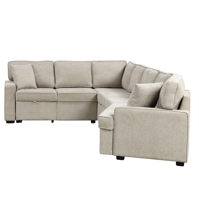 L-Shaped Sofa Sectional Sofa Couch Pull-Out Sofa Bed With Charging Devices And Cup Holders For Living Room