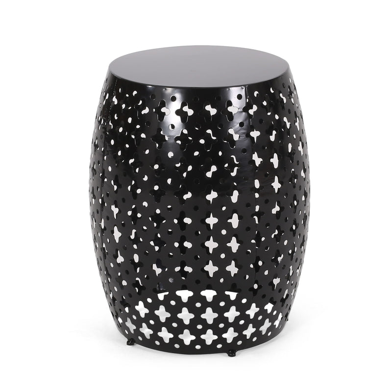 Modern Outdoor Metal End Table Set With Durable Iron Frame - Black