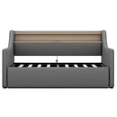Twin Size Daybed with Hydraulic Storage, Upholstered Daybed with Lift Up Storage, Twin Linen Daybed with Charging Station and LED Lights,Gray(Expect arrival date 2024.2.20)