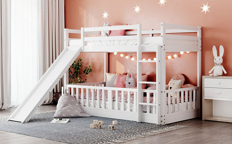 Twin Over Twin Bunk Bed With Slide And Ladder - White