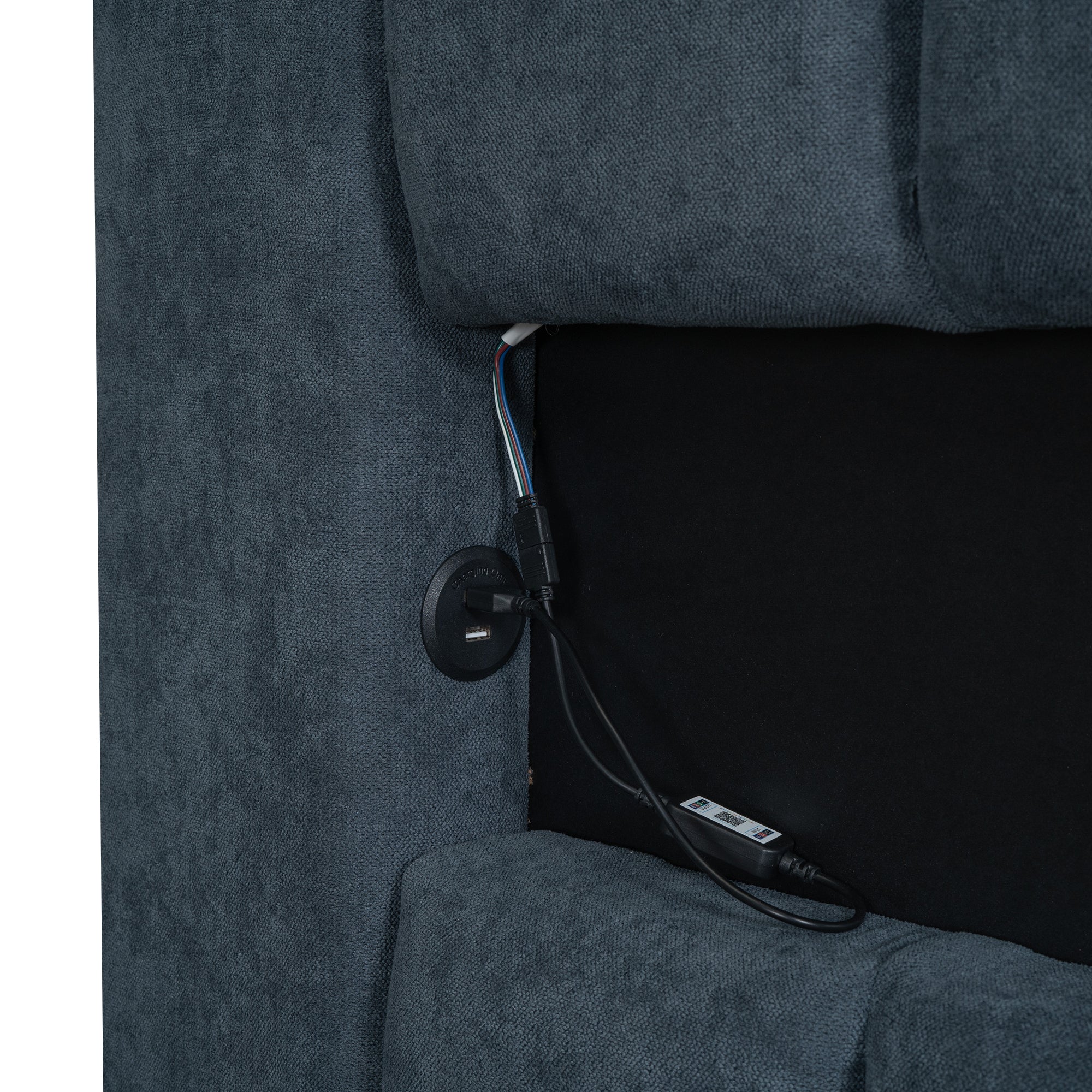 Queen Size Upholstered Platform Bed with LED Headboard and USB, Deep Blue - Atlantic Fine Furniture Melbourne FL