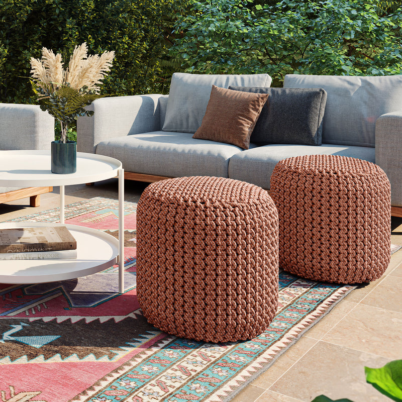 Wynne - Round Knitted Outdoor / Indoor Pouf - Orange