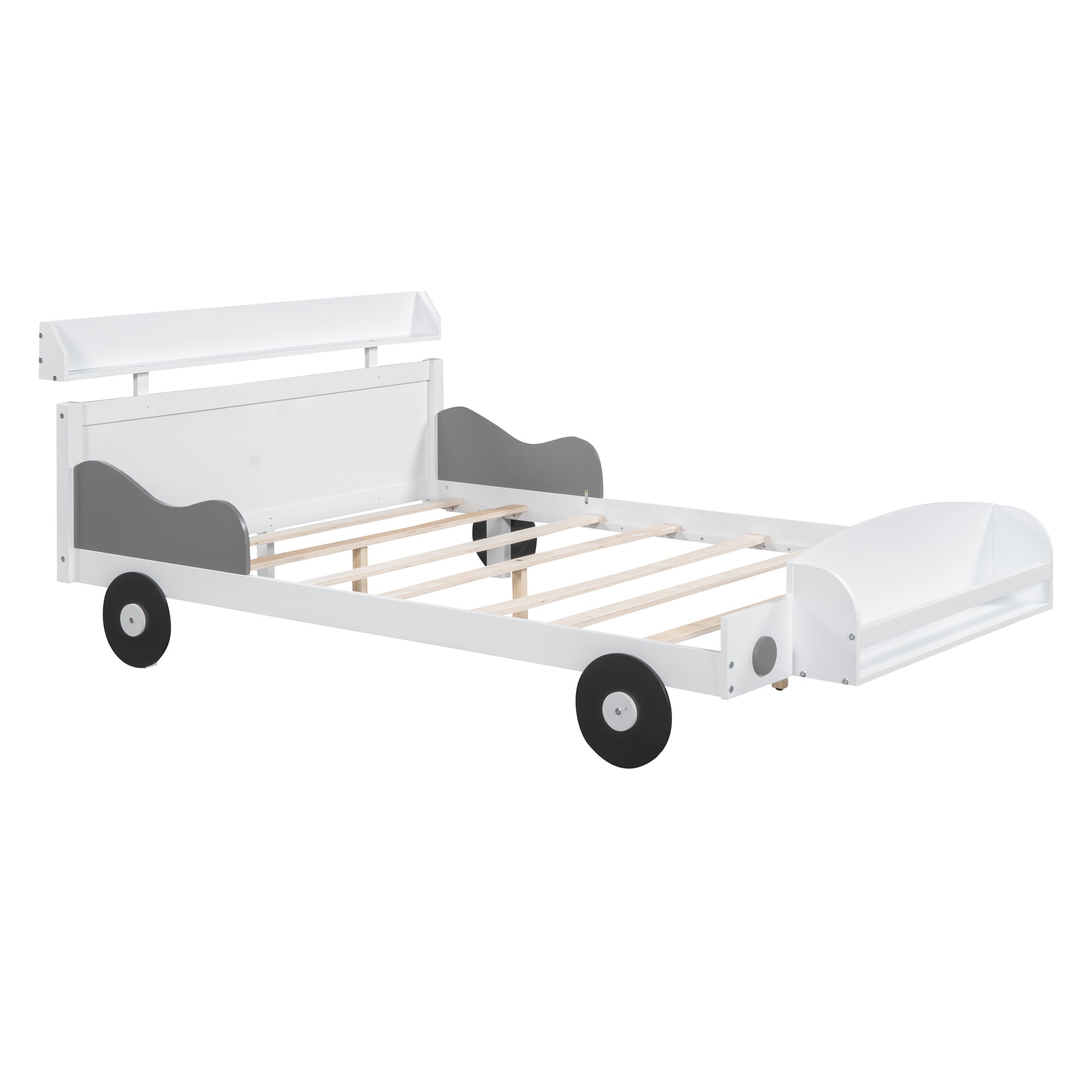 Full Size Car-Shaped Platform Bed,Full Bed with Storage Shelf for Bedroom,White - Atlantic Fine Furniture Melbourne FL