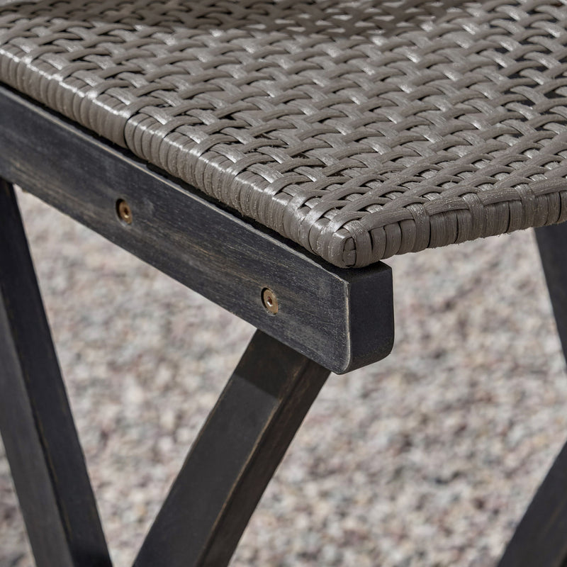 Outdoor Folding Acacia Wood Barstools With Rattan Backrest And Seat