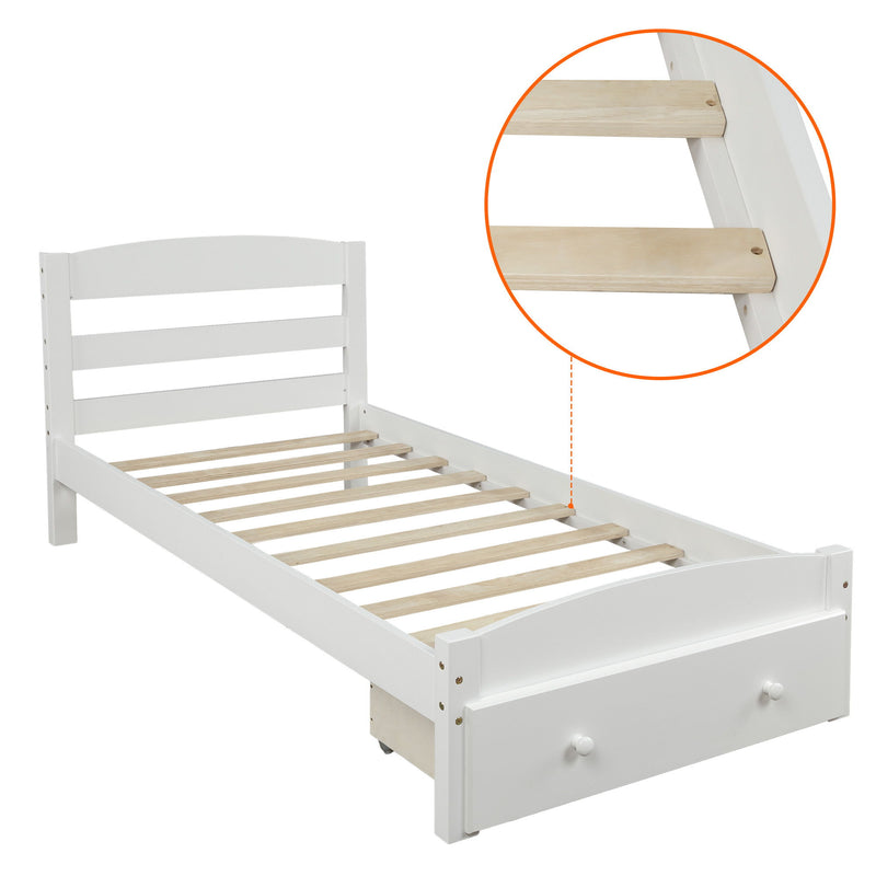 Platform Bed Frame With Storage Drawer And Wood Slat Support No Box Spring Needed