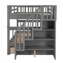 Stairway Full-Over-Full Bunk Bed with Drawer, Storage and Guard Rail for Bedroom, Gray color( old sku: LP000310AAE )