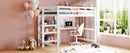 Full Size Wooden Loft Bed with Shelves, Desk and Writing Board - White