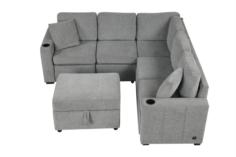 Sectional Sofa Convertible Pull-Out Sofa Bed With A Movable Storage Ottoman For Living Room