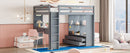 Full Size Loft Bed with large shelves, writing desk and LED Light, Gray