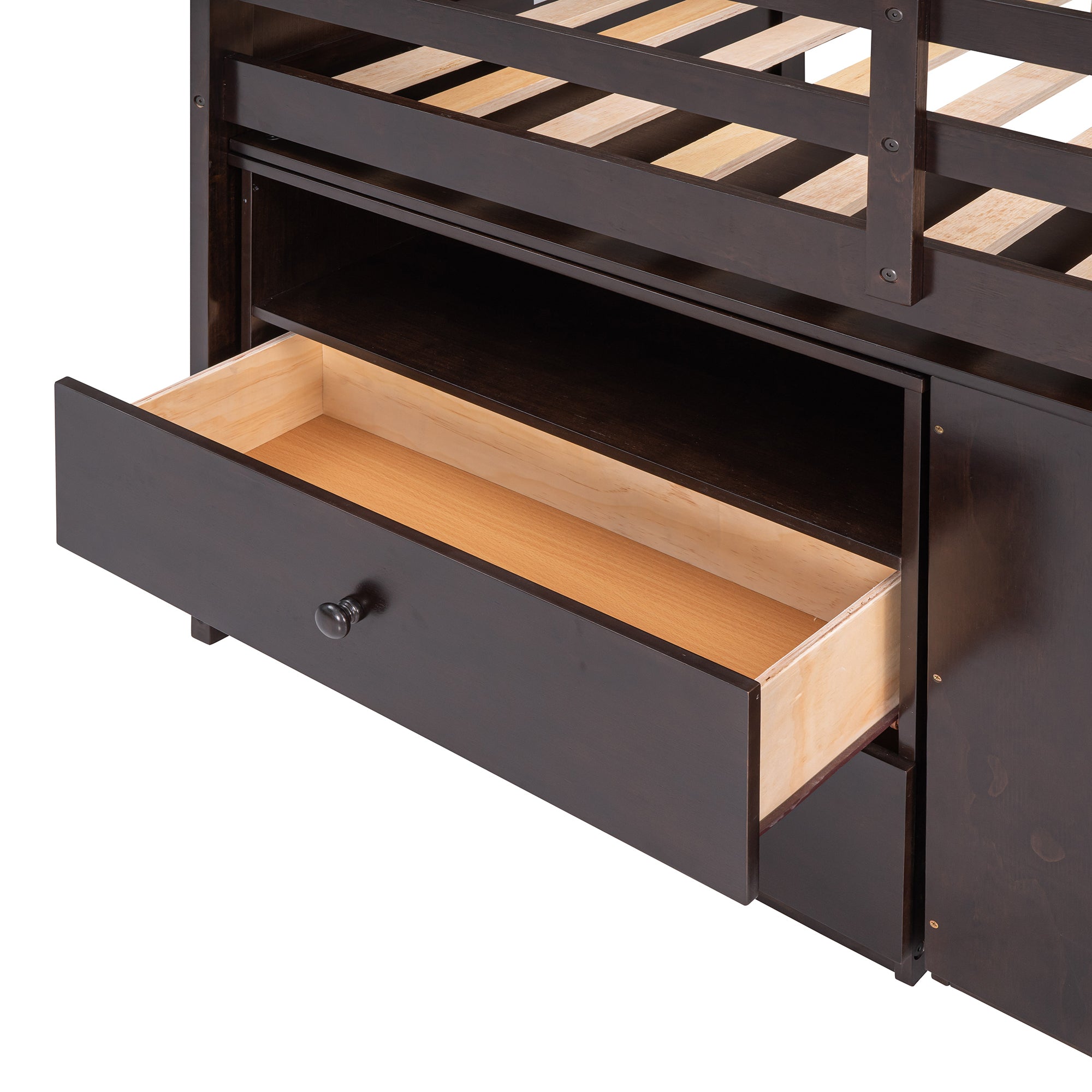 Loft Bed Low Study Twin Size Loft Bed With Storage Steps and Portable,Desk,Espresso(OLD SKU: LT000101AAP) - Atlantic Fine Furniture Melbourne FL
