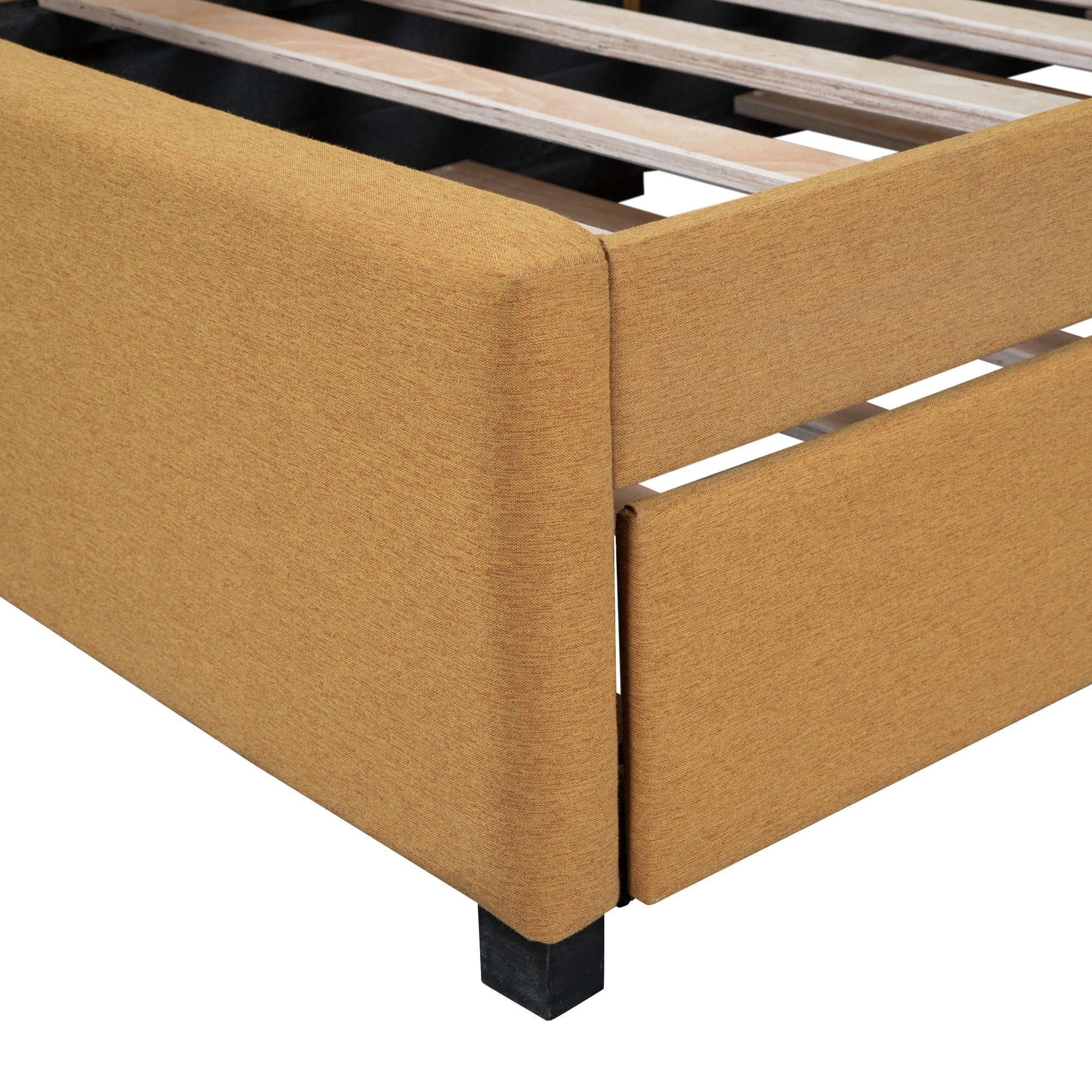 Upholstered Daybed with Trundle Twin Size Sofa Bed Frame No Box Spring Needed, Linen Fabric(Yellow) - Atlantic Fine Furniture Melbourne FL