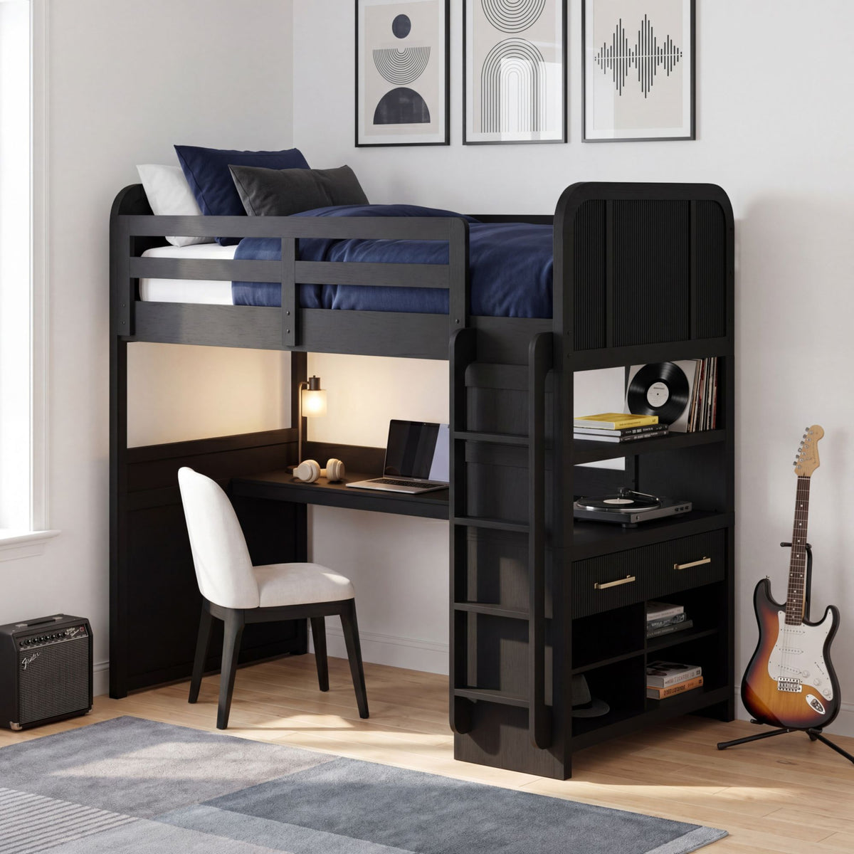 Ridgemont Loft Complete Bunk Bed in Black by Elements International, view 18