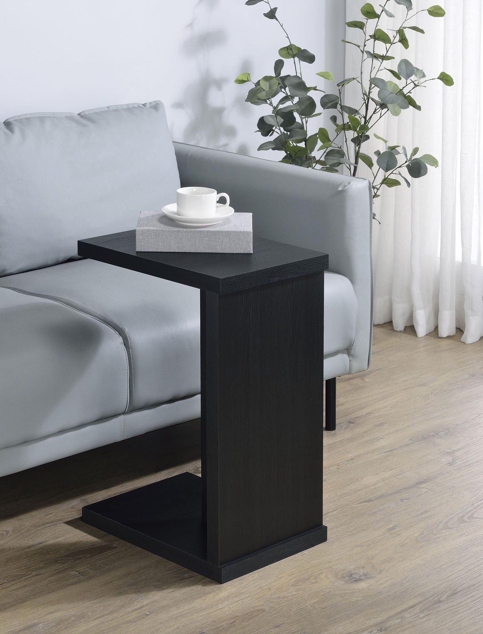 Clower Engineered Wood C-Shaped Sofa Side Table Black