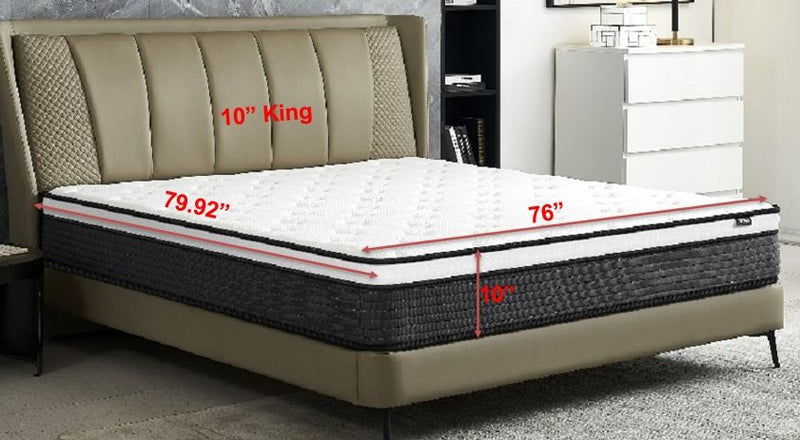 10" King Hybrid Mattress A Box, Pillow Top Bed Cushion With Breathable And Hypoallergenic Design, Medium Firm For Lumbar Support - White / Gray