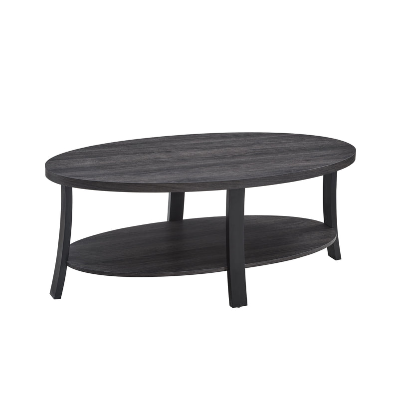 Anze - 3 Piece Coffee Table Set Contemporary Oval Wood Shelf - Charcoal