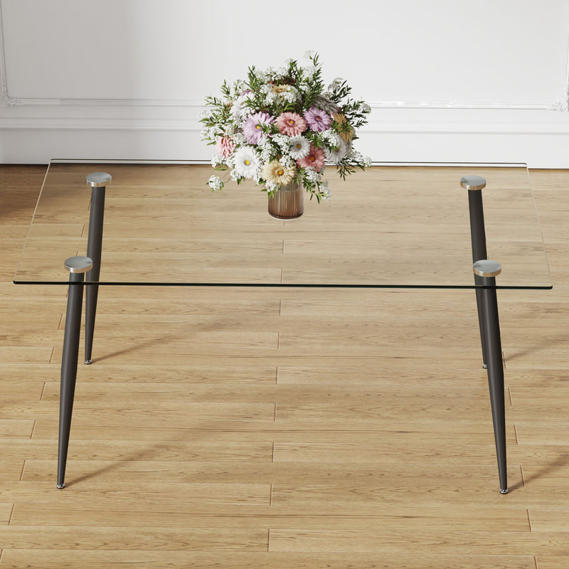 Modern Rectangular Glass Dining Table For 4 - 6 People With Tempered Glass Countertop