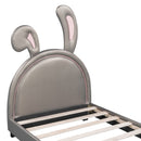 Upholstered Leather Platform Bed With Rabbit Ornament