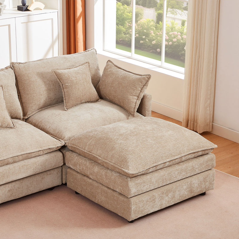 Modular L-Shaped Sectional Sofa With Movable Ottoman - Coffee