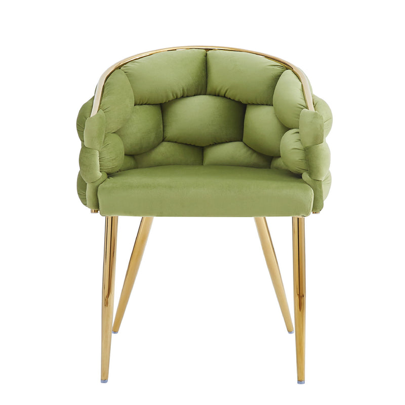 Luxury Handmade Accent Chair (Set of 2) With Gold Legs, Modern Green Velvet Armchair For Living Room And Bedroom - Green