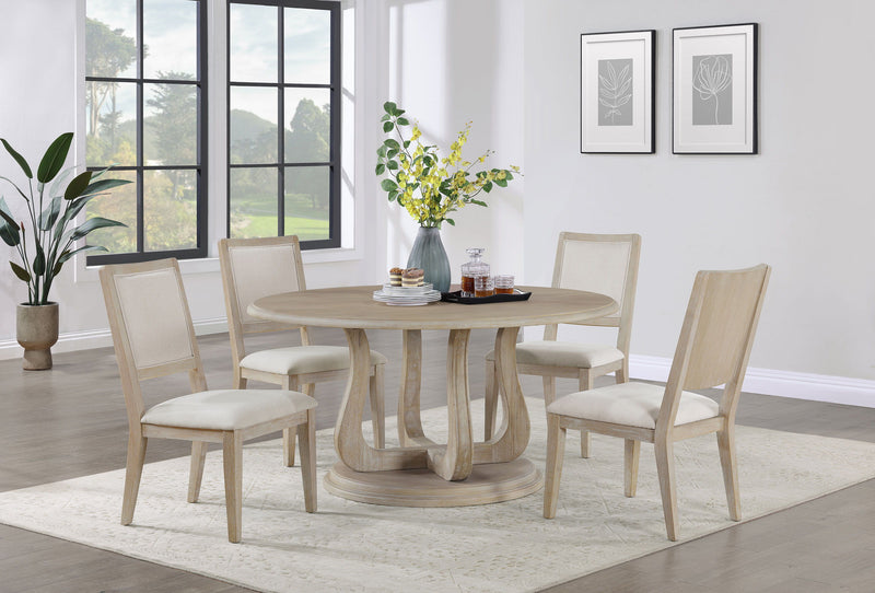 Trofello - Round Pedestal Dining Table - White Washed