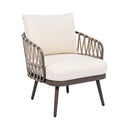 4 Piece Outdoor Patio Furniture Set, Metal Chairs With Woven Rope U Shaped Backrest