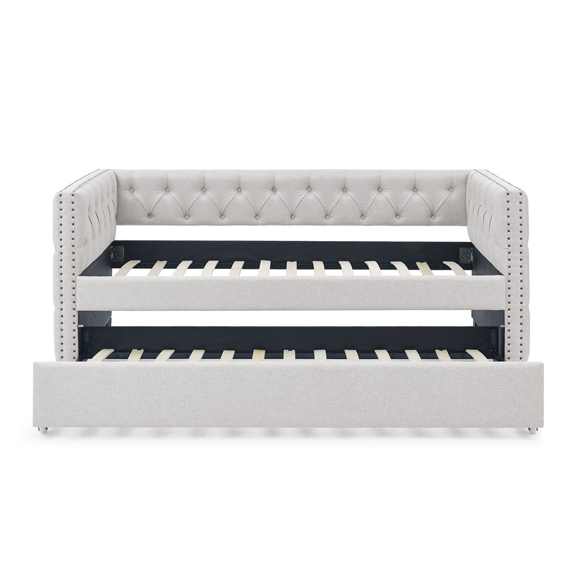 Inspired Upholstered Daybed With Trundle, Button Tufted