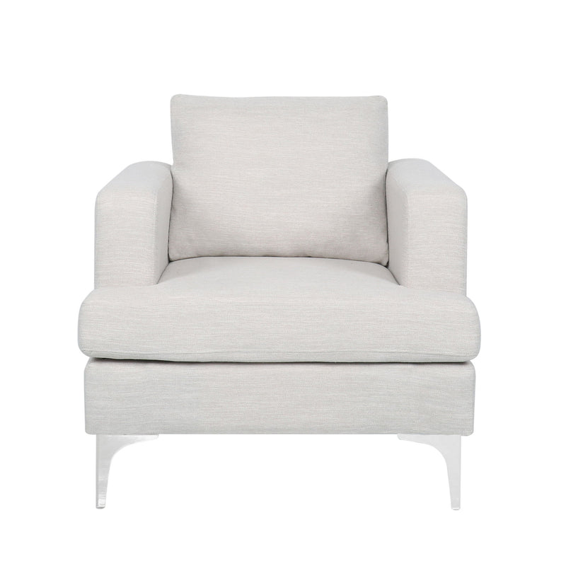 Upholstered Fabric Club Chair With Iron Legs - Beige
