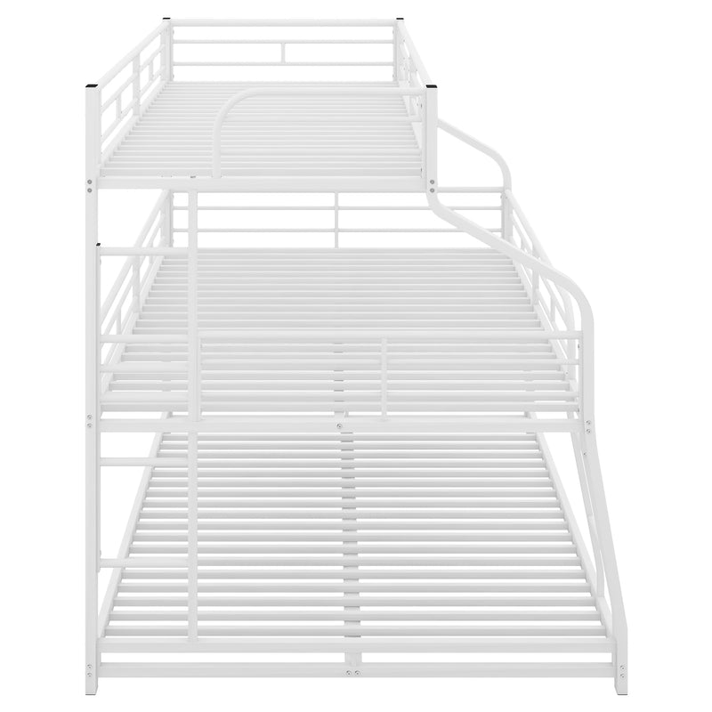 Twin XL/Full XL/Queen Triple Bunk Bed with Long and Short Ladder and Full-Length Guardrails,White