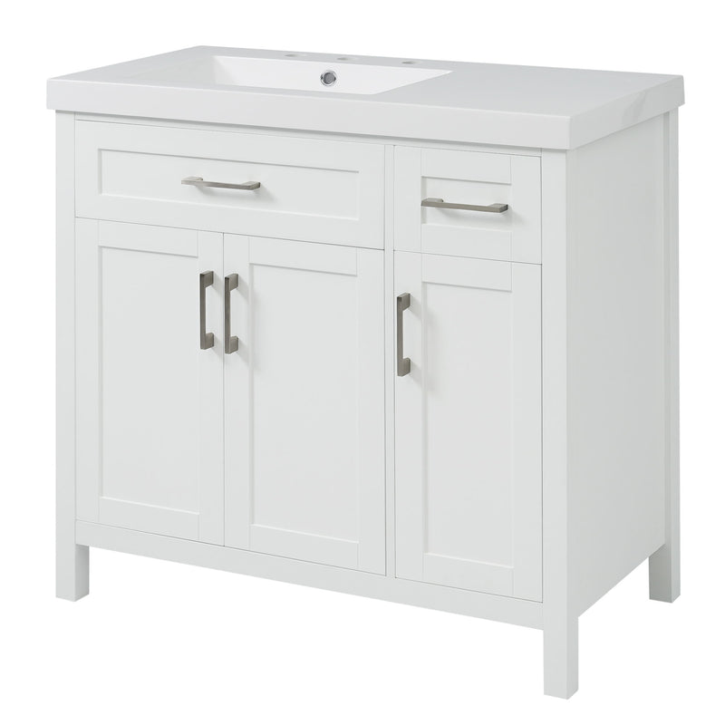 Bathroom Vanity Cabinet With Resin Integrated Sink - 2 Drawers, 3 Doors