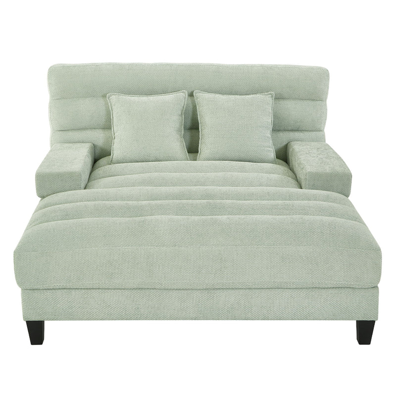 Chaise Bed Lounge Sofa Chair With Adjustable Backrest And LED Light Strip - Green