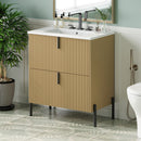 Fluted Bathroom Vanity With Ceramic Sink, Freestanding Design