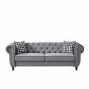 Chesterfield 3 And 2 Seater Velvet Upholstery Sofa With Roll Armrest & Nailhead Fabric Couch
