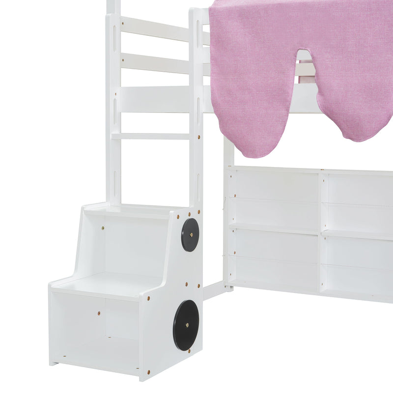 Loft Bed With House Shaped Frame And Tent