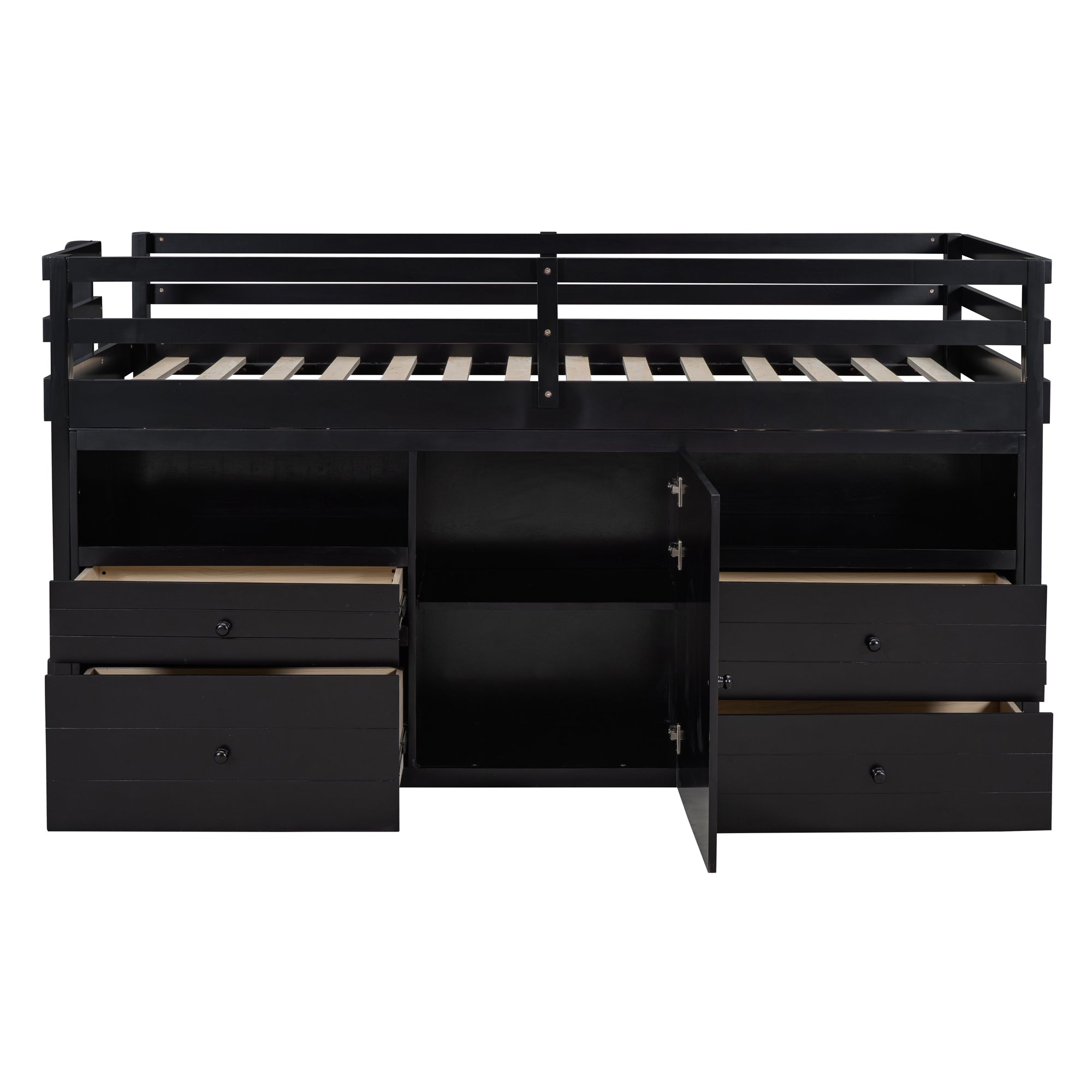 Twin Size Loft Bed with 4 Drawers, Underneath Cabinet and Shelves, Espresso - Atlantic Fine Furniture Melbourne FL