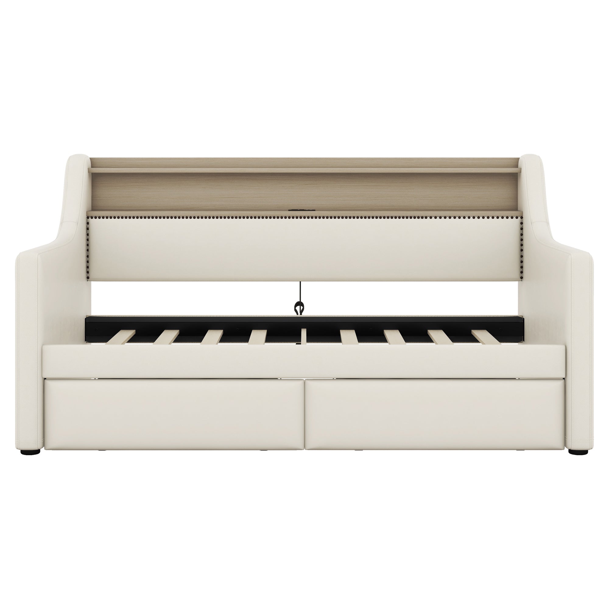 Twin Size Daybed with Storage Drawers, Upholstered Daybed with Charging Station and LED Lights, Beige (Expect arrive date: December 30th.)