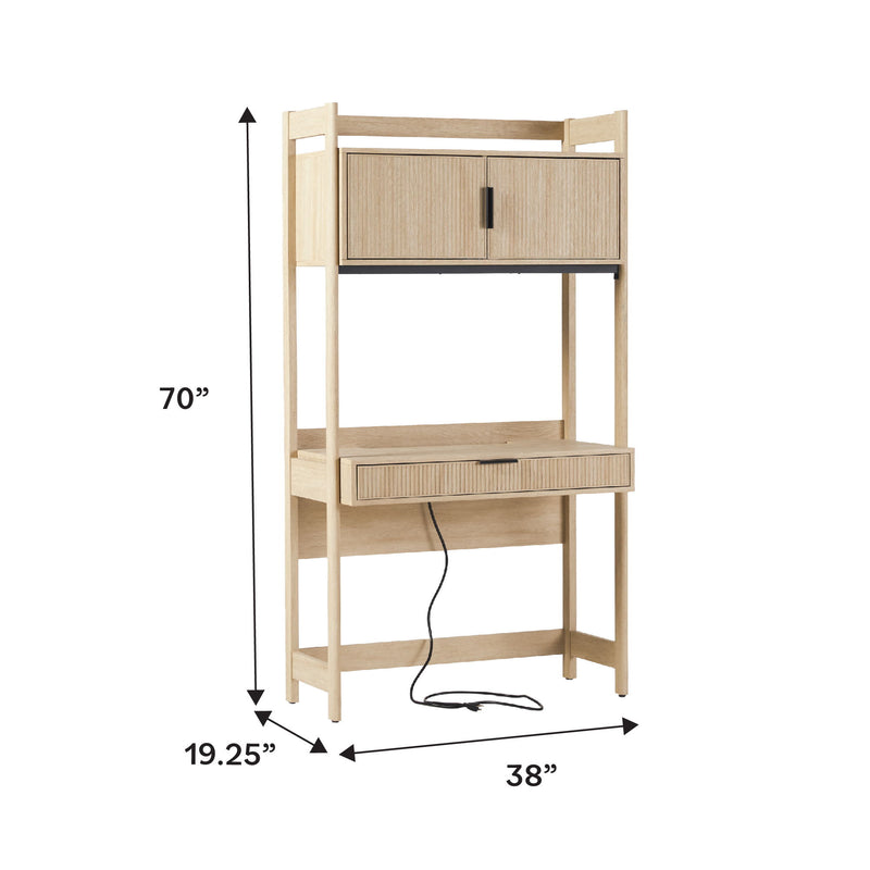 Transitional Reeded Desk With Hutch And Drawers Plus Tech Management