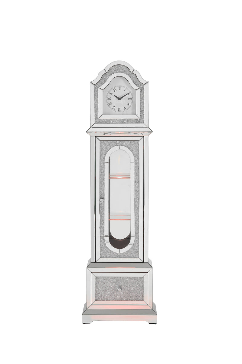 Noralie - Mirrored & Faux Diamonds Grandfather Clock With LED - Silver Gray