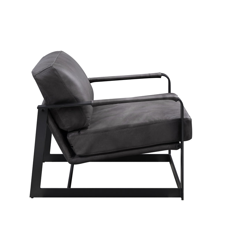 Locnos - Accent Chair - Gray Top Grain Leather & Black Finish